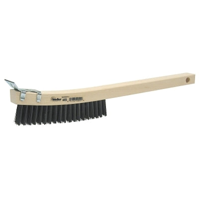 Curved Handle Scratch Brush, 14 in L , 3X19 Rows, Steel Wire, Wood Handle, Scraper