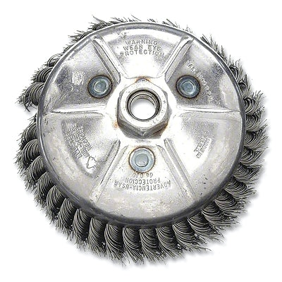 Cup Brush, Carbon Knotted, 4 in dia, 5/8in-11 TPI, 9000 RPM