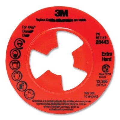 3M 051141-28443 Disc Pad Face Plate Ribbed 28443, 4-1/2 in, Extra Hard, Red