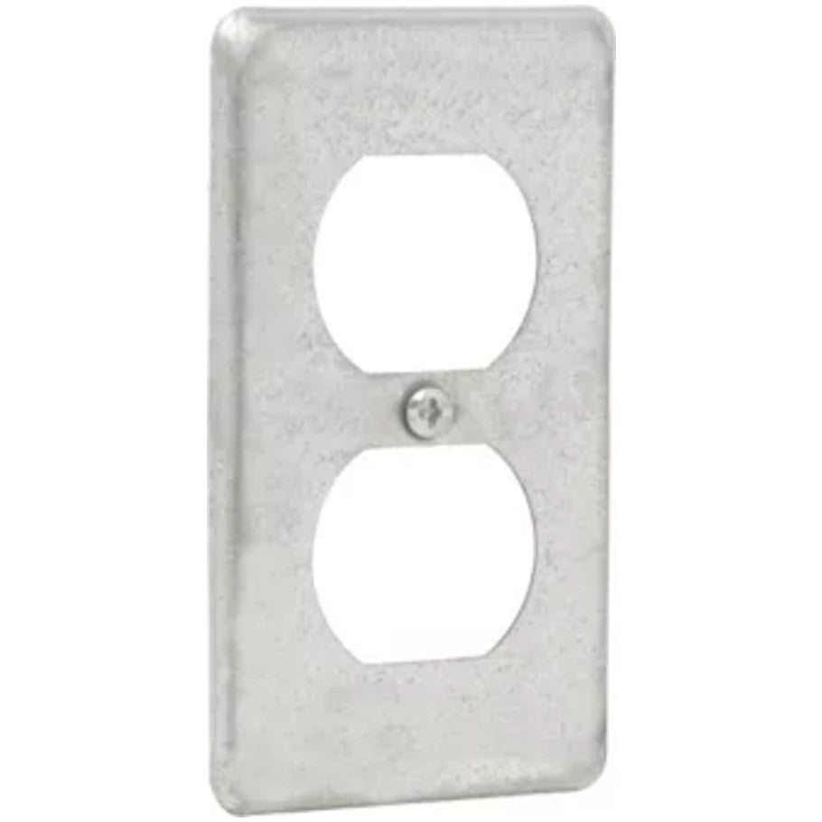 Utility Box Cover, Steel, UL Listed, 1/4 in. Raised, (1) Duplex Receptacle