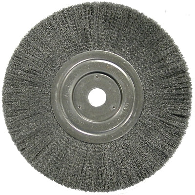 Narrow Face Crimped Wire Wheel, 8 in dia x 3/4 in W, 0.014 in Steel Wire, 6000 rpm