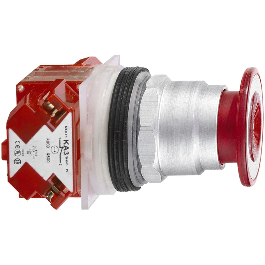 Type K Non-Illuminated 30mm Mushroom Operator, Push-Pull, Red 1-5/8 in. Screw-On Plastic Head, (1) Type KA3 Contact Block