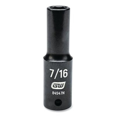 Impact Socket, 1/2 in Drive Size, 7/16 in Opening Size, 6-point, Deep Length