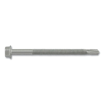 Dril-Flex Self-Drilling Structural Screws, Hex Washer Head, 1/4 in-20 TPI, 3-3/8 in L, #4 Point Type, Stalgard SUB Finish