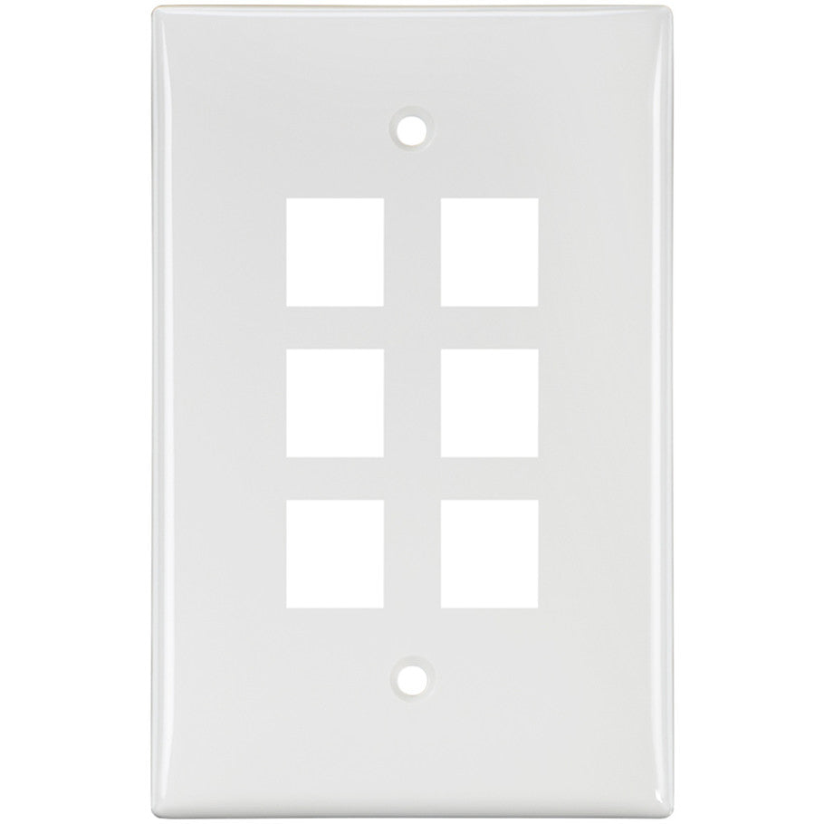 QuickPort Midsize Single-Gang Wallplates, 6-Port, White