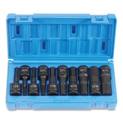 Impact Driver Set, 1/2 in Drive, SAE, 1/4 in to 3/4 in Size, 2.95 in OAL, 10-Pc Standard Length Hex