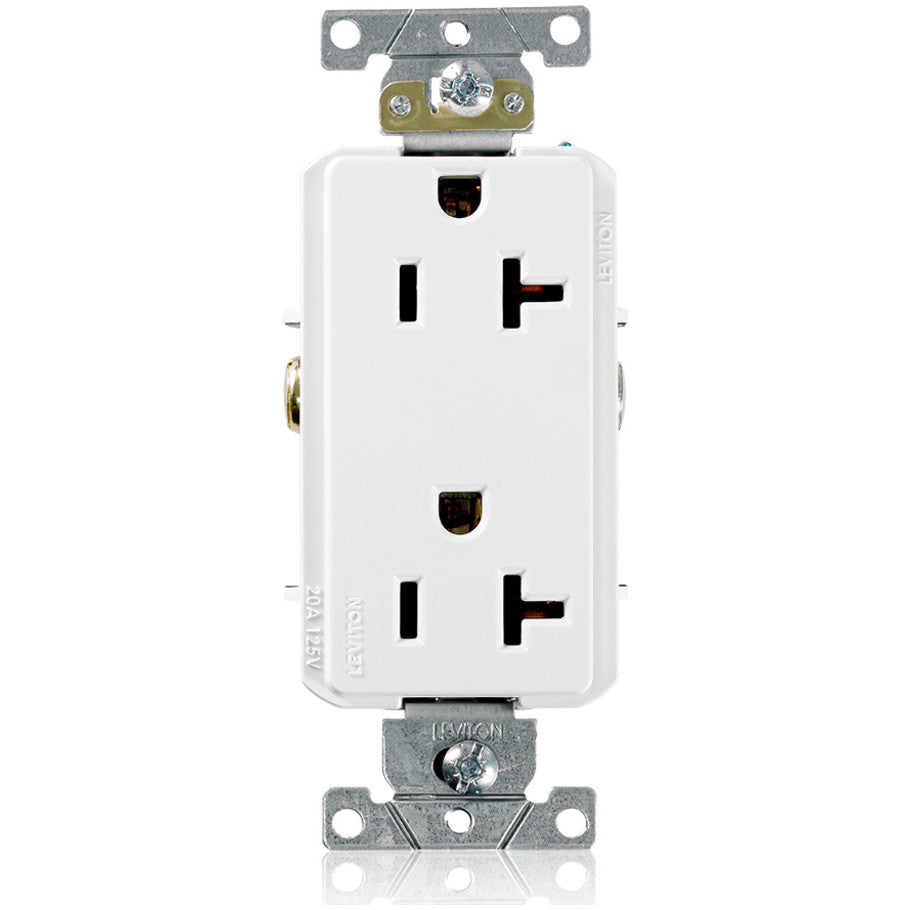 Decora Straight Blade Duplex Receptacle, Plus Back and Side Wired, Self-Grounding, 20A, 125V, 2P3W, White