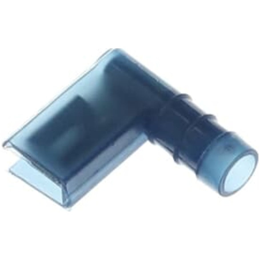 Nylon Insulated Open Top 90 Degree Flag Female Disconnect Terminal, Length .80 Inch, Color Blue, Brass