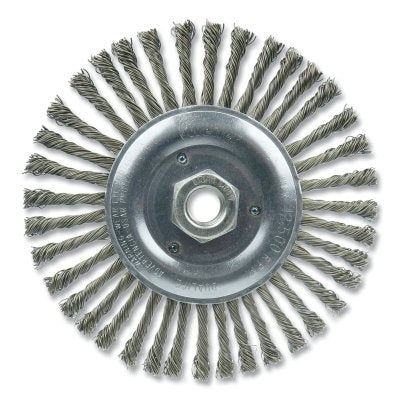 Wolverine Knot Wire Wheel, Stringer Bead Twist, 6 in dia x 3/16 in W Face, 5/8 in-11 UNC, 0.020 in Steel Wire, 12500 RPM