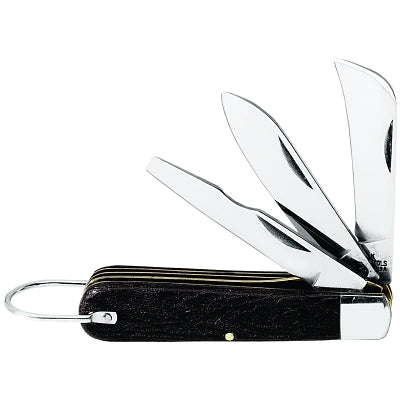 3-Blade Pocket Knives, Steel Blade, Plastic, Black