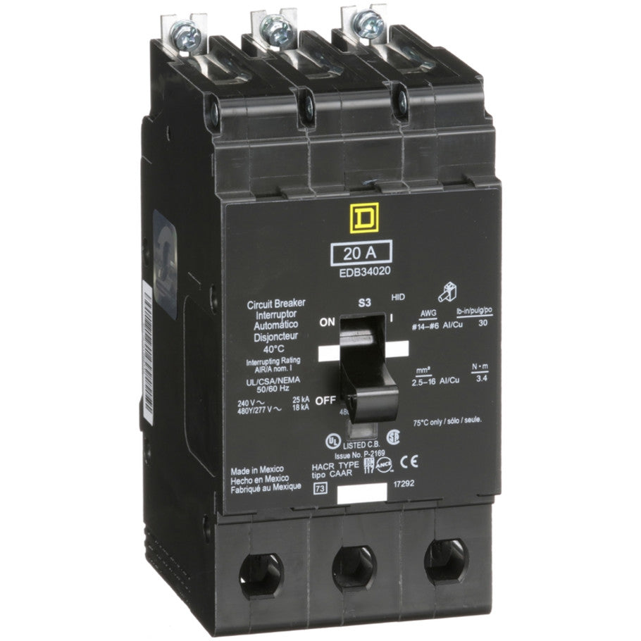 Mini circuit breaker, E-Frame, 20A, 3 pole, 480Y/277VAC, 25kA max, bolt on  TAA
