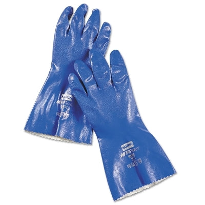 Nitri-Knit Supported Nitrile Gloves, Pinked Cuff, Interlock Lined, Size 8, Blue