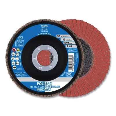 POLIFAN Type 29 SG Flap Disc, 4-1/2 in dia, 24 Grit, 7/8 in Arbor dia, 13300 RPM, Zirconia Alumina Z