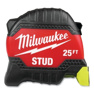 STUD Tape Measure, 25 ft, SAE, Two-Sided Printing, Hi-Vis Blade, Red/Black