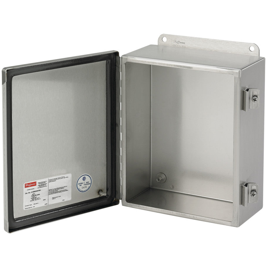 Type 4X Junction Box, Type 316L Stainless Steel, Continuous-Hinge with Clamps, 6 x 6 x 4 in.