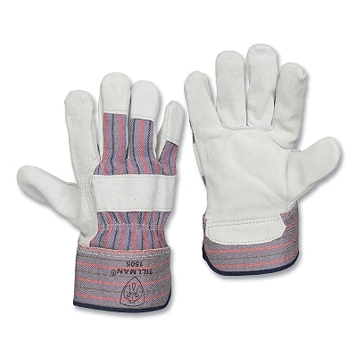 Work Gloves, 1505, Slightly Select Shoulder Split Cowhide/Canvas, Blue/Red/Gray; Large, 12 PR/BX