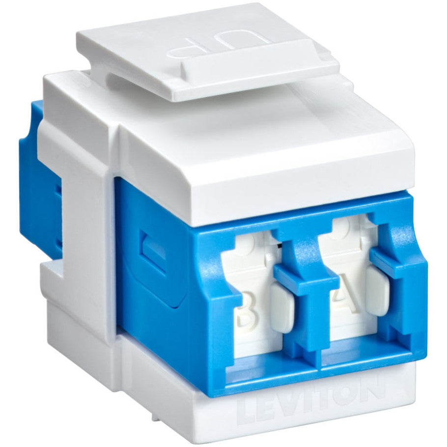 QUICKPORT Duplex LC Adapter, Shuttered, SM, Zirconia Ceramic Sleeve, Blue/White