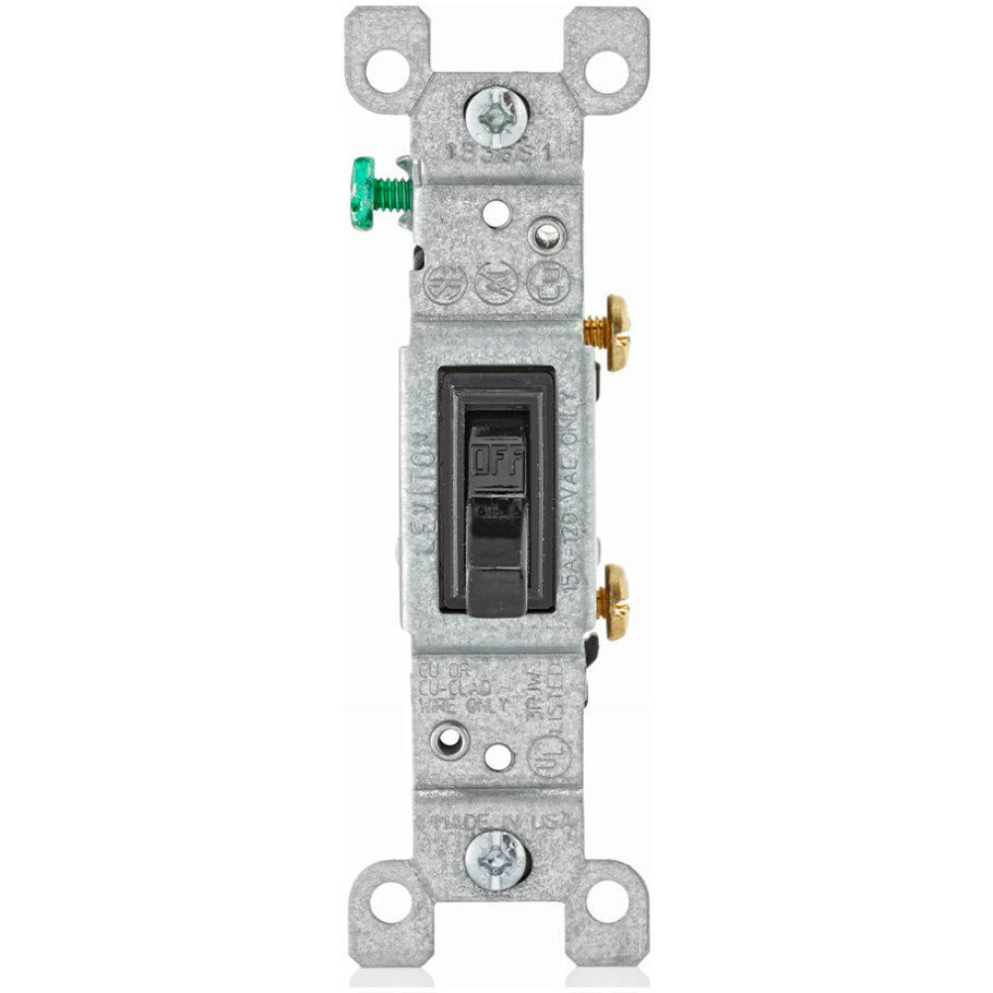 Quickwire Switch With Ground Screw, Residential Grade, 1-Pole, 15A, 120V, Push-In and Side Wired, Black