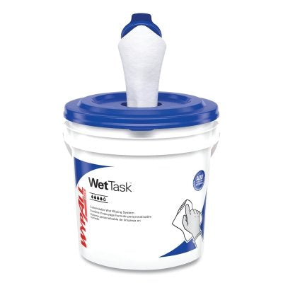 Kimtech Prep Wipes for the WetTask Wiping System, White, 12 in W x 6 in L, 140 Sheets/Roll, Free Bucket, Spunlace Cloth