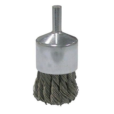 Vortec Pro Stem Mtd Knot Wire End Brushes, Stainless, 1 in Dia, .014 Wire