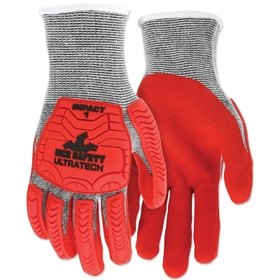 UT1954 UltraTech A5/Impact Level 1 Mechanics Knit Glove, Salt/Pepper; Red