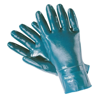 Predalite Nitrile Coated Gloves, 9786, Fully Coated with PVC Safety Cuff, Large, Blue