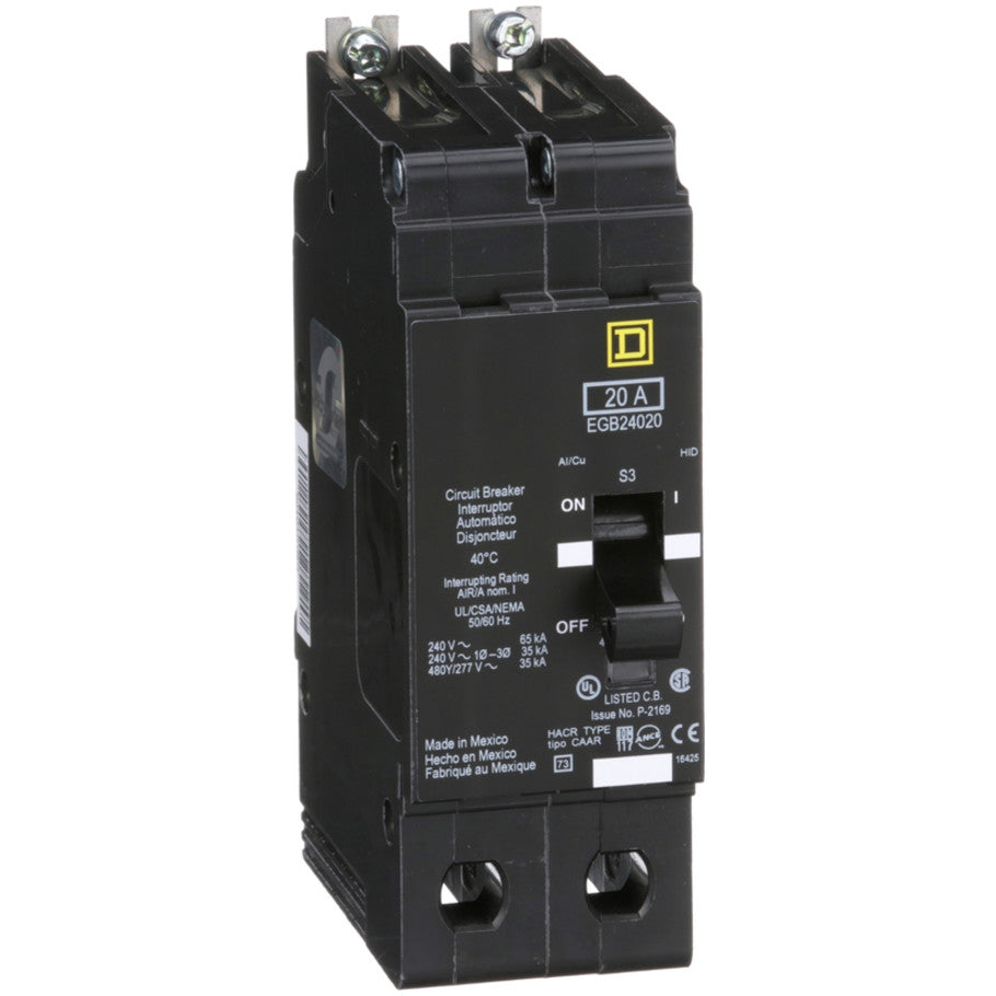 Mini circuit breaker, E-Frame, 20A, 2 pole, 480Y/277VAC, 65kA max, bolt on  TAA