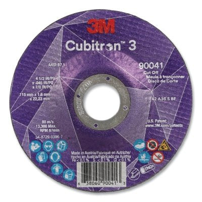 3M 638060-90041 Cubitron 3 Cut-Off Wheel, 4-1/2 in dia x 0.045 in Thick x 7/8 in Arbor, 36+ Grit, T27