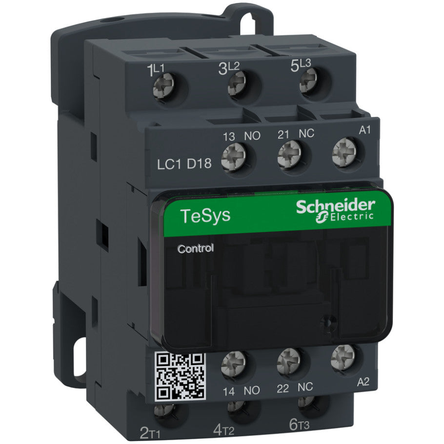 IEC Contactor, TeSys Deca, Nonreversing, 18A, 10HP at 480VAC, Up to 100kA SCCR, 3 Phase, 3 NO, 24VAC 50/60Hz Coil, Open