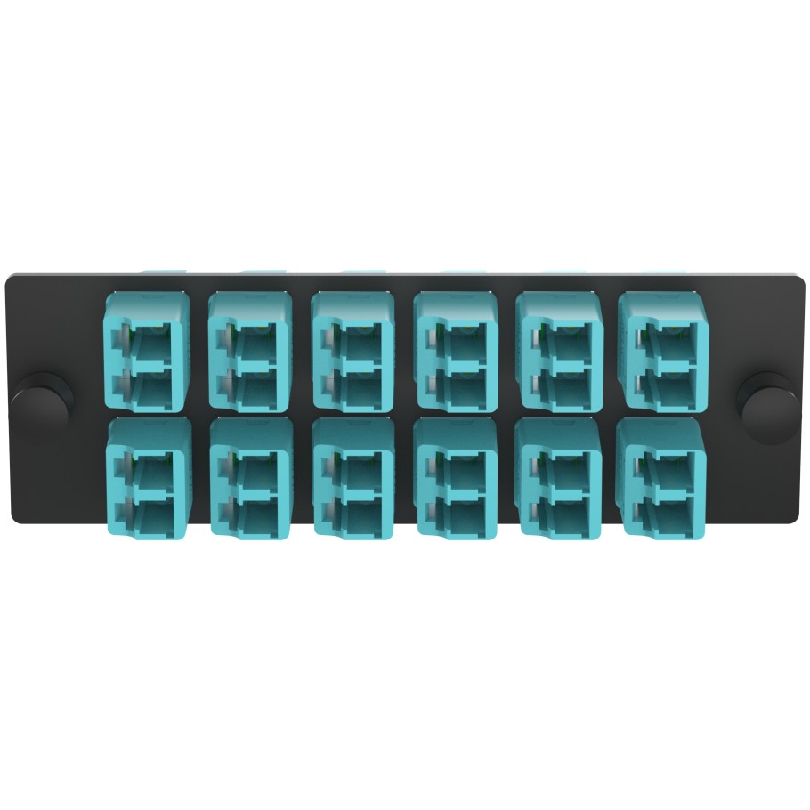 Opticom Fiber Adapter Panel, OM4, 12 LC Duplex, Aqua
