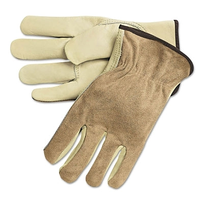 Cowhide Palm/Split Leather Back Drivers Gloves, 3205, Small, CV Cow Grain Palm, Beige/Brown