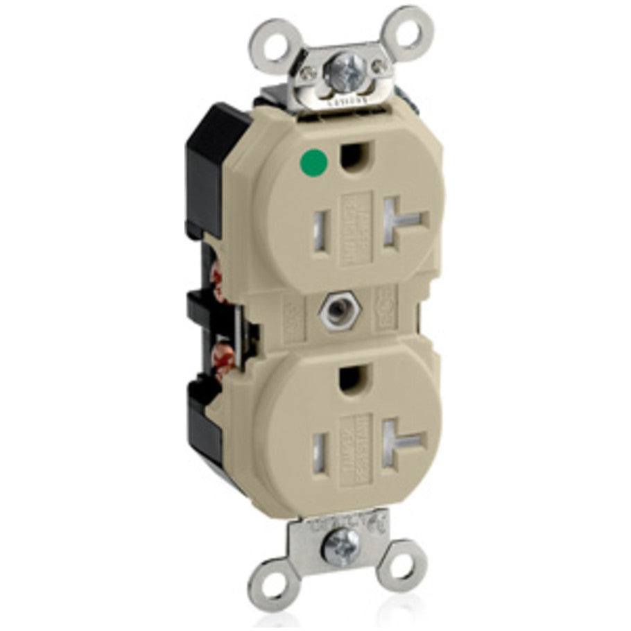 Straight Blade Duplex Receptacle, Extra Heavy Duty Hospital Grade, Tamper-Resistant, 20A, 125V, 2P3W, NEMA 5-20R, Ivory