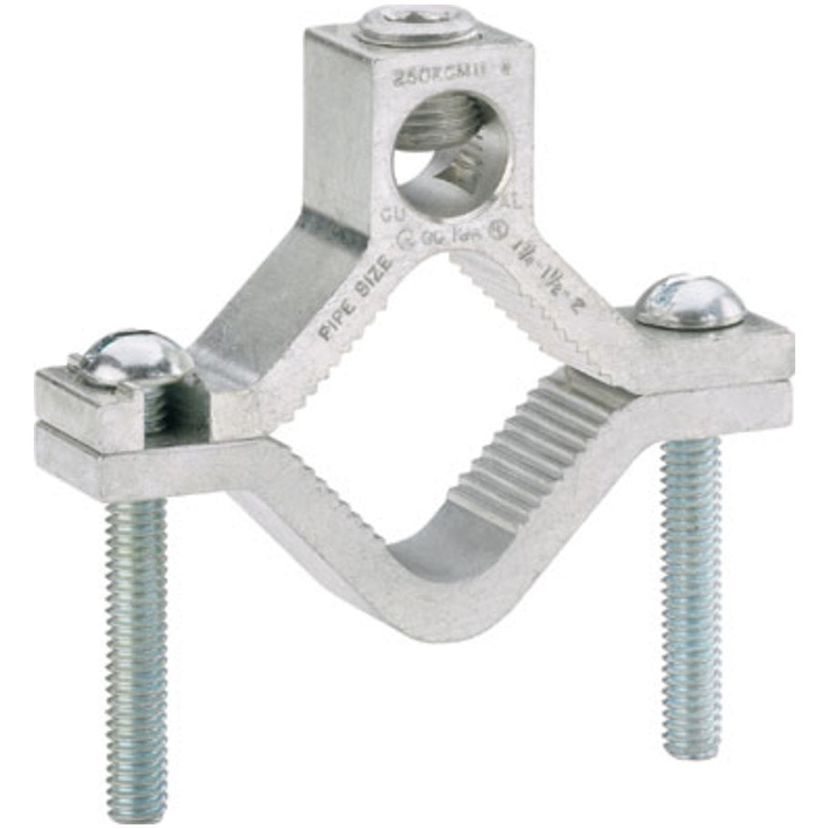 1 to 2 Inch and 6 AWG to 250 MCM Dual-Rated Aluminum Ground Clamp With Plated Steel Hardware