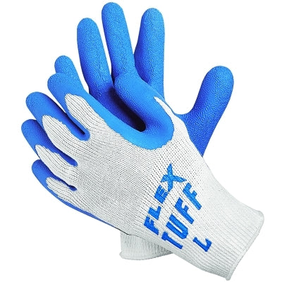 Flex Tuff Latex Dipped Gloves, Large, Blue/White
