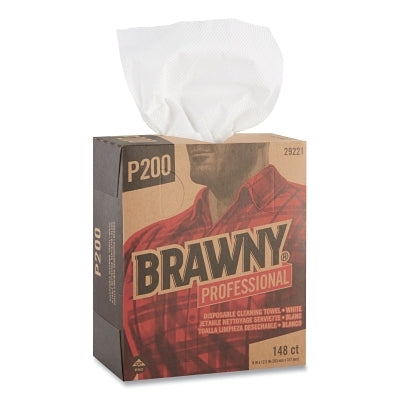 Brawny Industrial Light-Duty Wiper, White, 8 in x 12.5 in, 148 Sheets, Pop-Up Box, 2-Ply