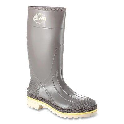 PRO+ PVC Boots, Steel Toe, Size 9, 15 in H, Gray with Beige/Yellow Sole