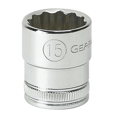 3/8 in Drive 6 and 12 Point Metric Standard Length Sockets, 15 mm, 12 Pts