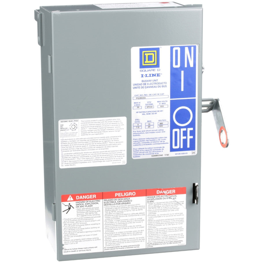I-Line II Busway Plug-In Unit, Fusible, 3-Pole, 3-Fuse, 600 Vac, 30A