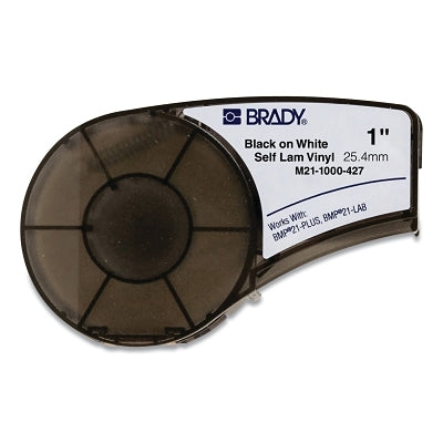 BMP21 Plus Series B-427 Self Laminating Wire Wrap, 14 ft L x 1 in W, Black on White/Transparent