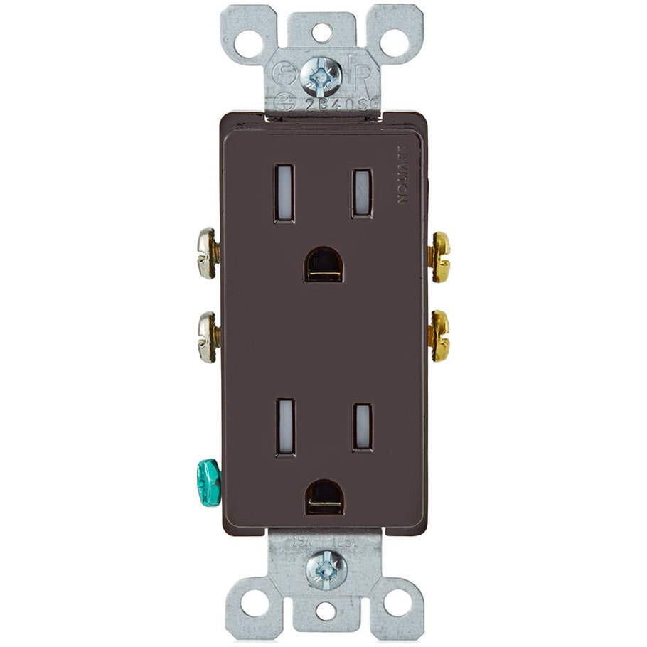 Decora Straight Blade Receptacle, Duplex, Tamper-Resistant, 15A 125V, 2P3W, Brown