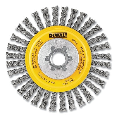 Wire Wheel Brushes, Carbon Cable Twist, 4 in dia, 5/8 in-11 TPI, 12000 RPM