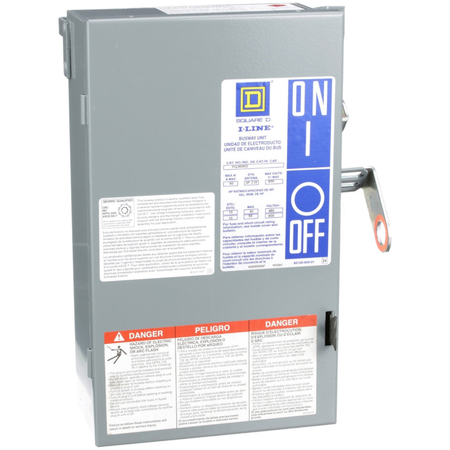 I-Line II Busway Plug-In Unit, Fusible, 3-Pole, 3-Fuse, 600 Vac, 60A