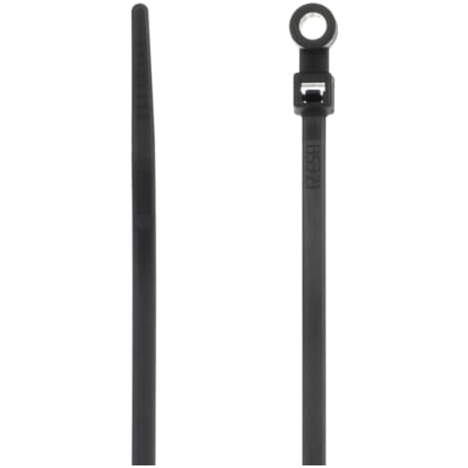 Catamount General Purpose Cable Ties With Mounting Hole, UV Black Nylon, 7.50 L x 0.185 in. W, Pack of 100
