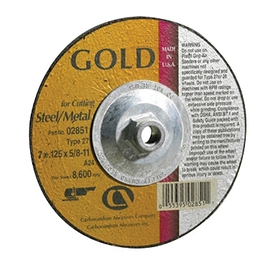 Gold AO Depressed Center Wheel, 4-1/2 in dia, 1/8 in Thick, 5/8 in Arbor, 24 Grit