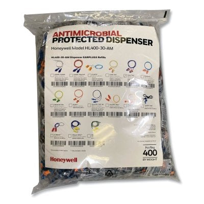 Earplug Dispenser Refill, Foam, Blue Detectable/Orange, Corded, Poly Bag