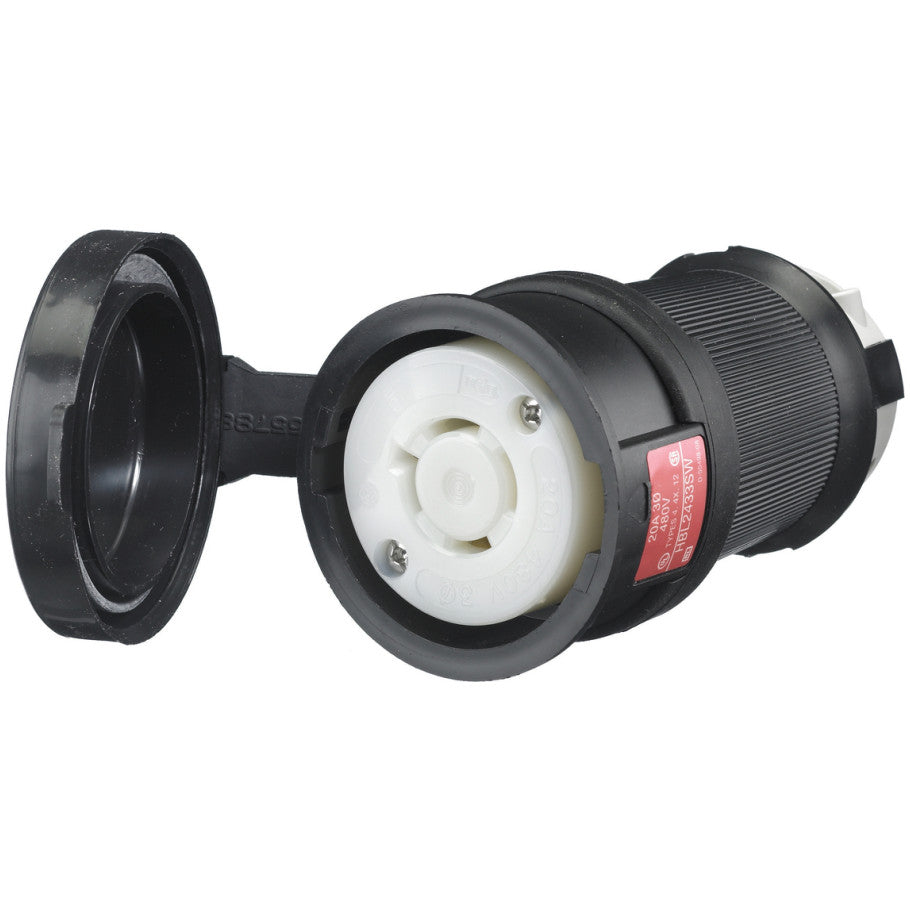 Locking Devices, Twist-Lock, Watertight Safety-Shroud, Female Connector Body, 3-Pole 4-Wire Grounding, NEMA L16-20R,