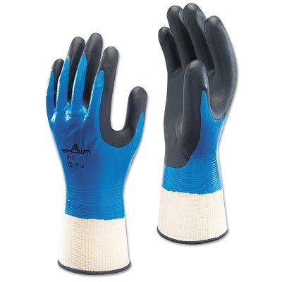 377 Liquid Resistant Nitrile/Nitrile Foam Coated Gloves, 2X-L, Black/Blue/White
