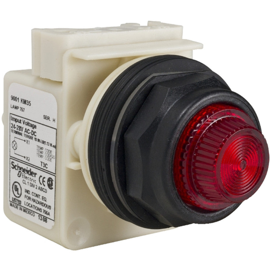 Type SK 30mm Pushbutton Pilot Light, Push-to-Test, Corrosion Resistant, 120 Vac/Vdc, LED Style, Red Plastic Fresnel Cap