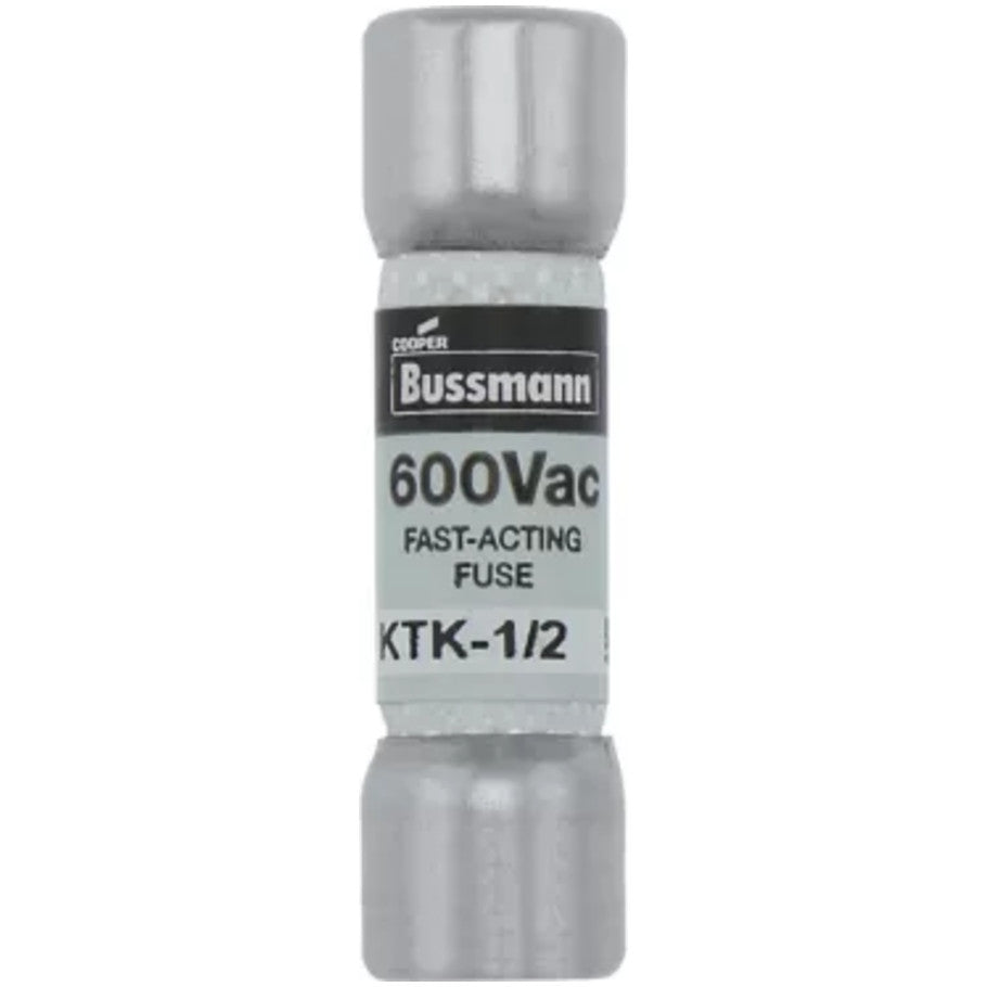 KTK Series Fast Acting Supplemental Fuse, 1/2A, 600V, 13/32 x 1-1/2 in., Color Code Black
