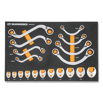 Modular Specialty Ratcheting Wrench Set, 19-pc, 72 Tooth, SAE, With Foam Tray